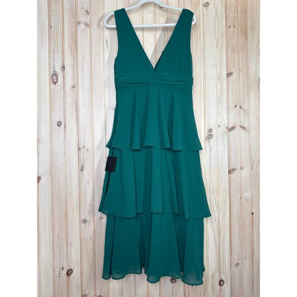NWT Lulus Celebration Time Emerald Green Sleeveless Tiered Midi Dress Party Sz L - Picture 4 of 8